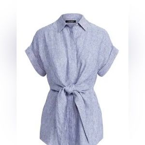 Ralph Lauren Blue and White Striped Linen Top 1X